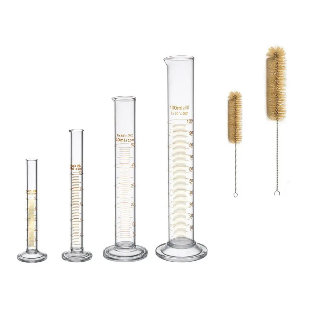 

Hot sale Thick Glass Graduated Measuring Cylinder Set 5ml 10ml 50ml 100ml Glass with Two Brushes