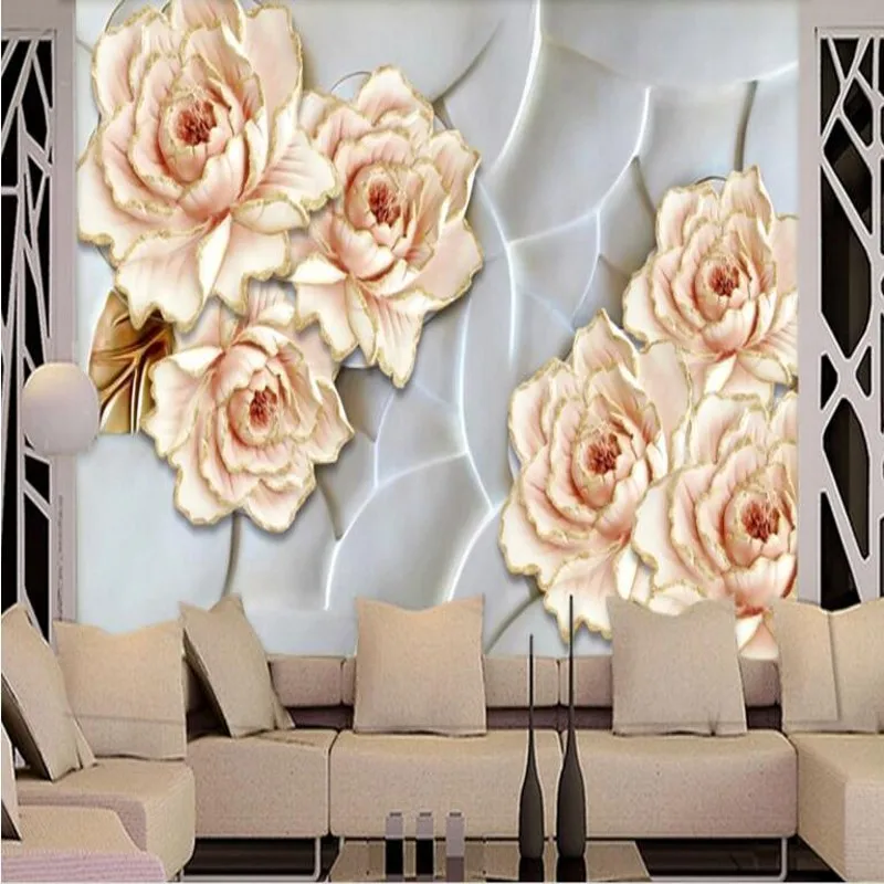 

beibehang Large Custom Wallpaper Embossed Floral Living Peony Living Room Bedroom Sofa House Decorative Painting