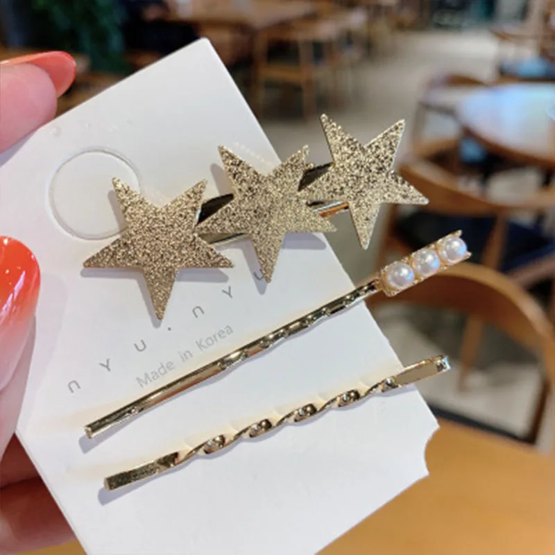 

Geometric Gold Color Metal Triangle Star Hair Clips Sets For Women Round Ball Crown Hairpins Barrettes Wholesale