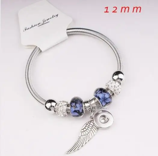 fit 12mm snap F 18 мм 12 мм любовь кристалл Ангел Дерево жизни перо украшение с защелкой эластичный браслет BC5703 - Окраска металла: fit 12mm snap F