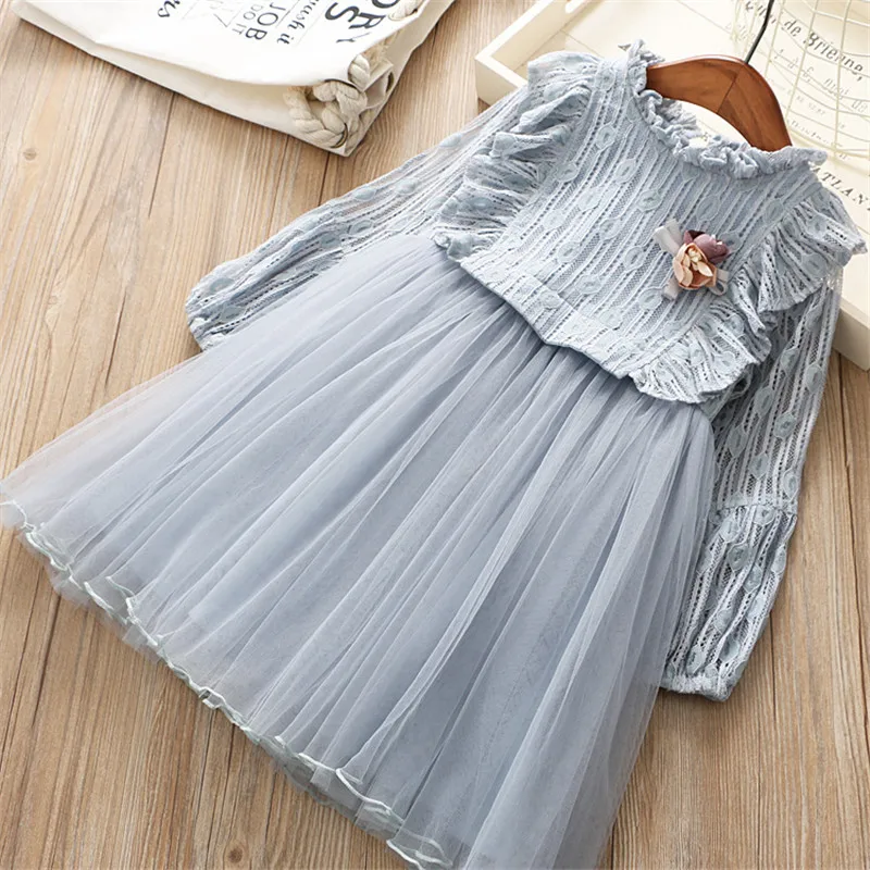 0-6 years High quality girl dress 2019 autumn new fashion solid cute flower full sleeves children clothing princess dresses | Детская