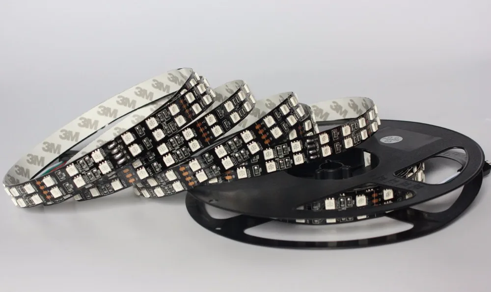 Не водонепроницаемая светодиодная лента IP20 Black PCB RGB 5050 двухрядная, черная печатная плата, 120LED/m,5m 600LEDs DC12V Black PCB