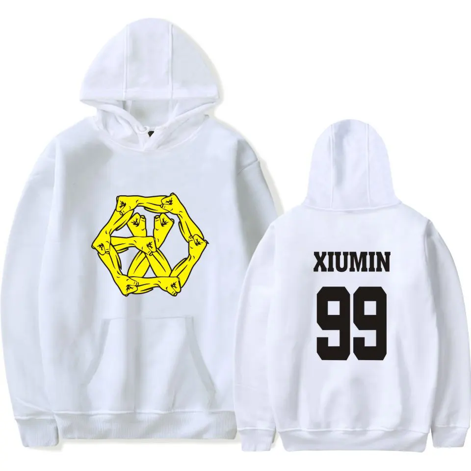 

KPOP EXO Hoodie Black White Pullover EXO Logo Print Winter Warm Cotton Hoodies Sweatshirts EXO-L Clothes 4XL