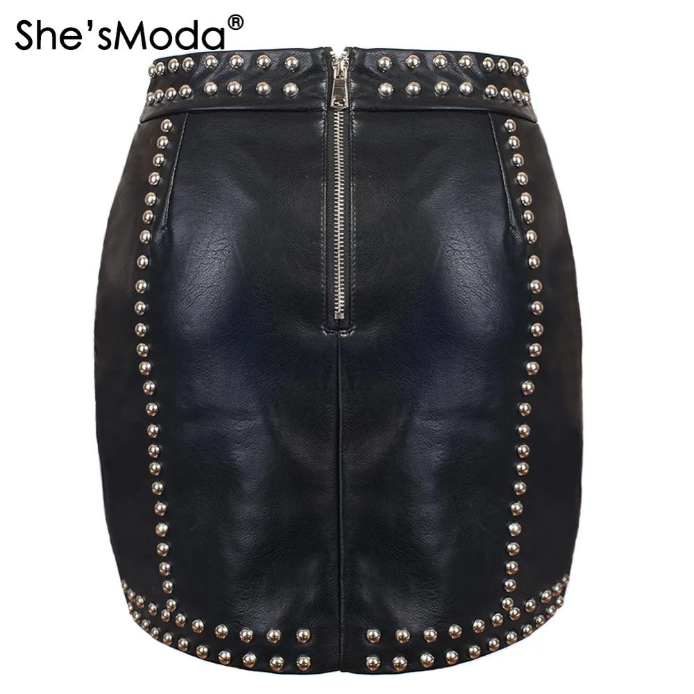 She'sModa женские вечерние мини юбки с заклепками из искусственной кожи на