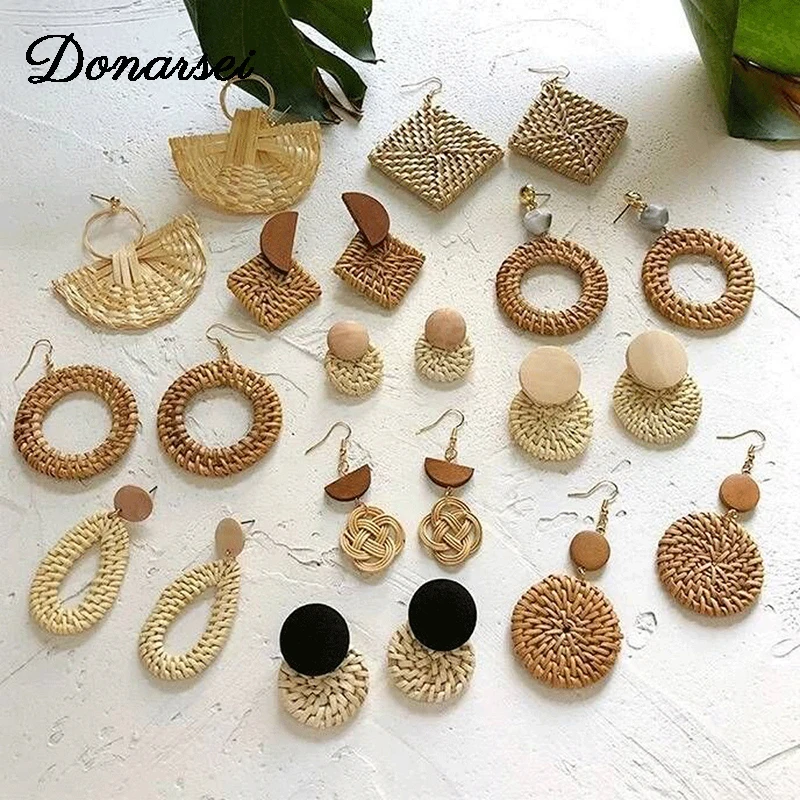 Этнические леопардовые серьги Donarsei из ротанга для женщин богемные