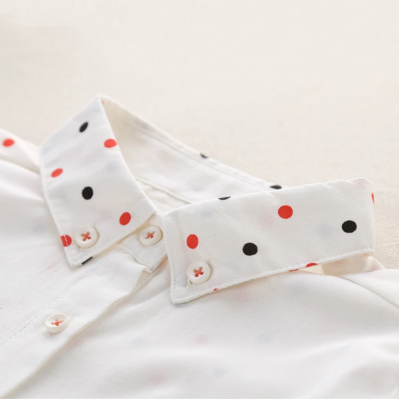 2016 женские джинсовые рубашки в горошек модные с вышитым котом и карманами