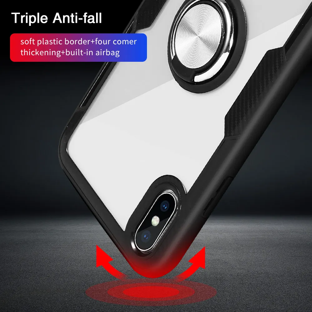 Прозрачный ударопрочный чехол KISSCASE для iphone 11 с магнитным кольцом-держателем 7 8 XS