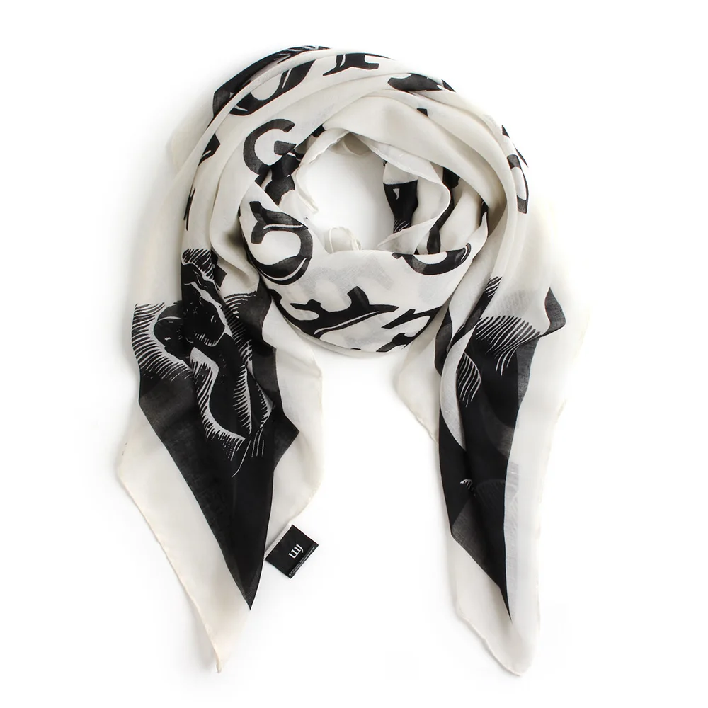 Тонкий хлопковый шарф с 26 буквами алфавита модная Пляжная накидка Шелковый черно