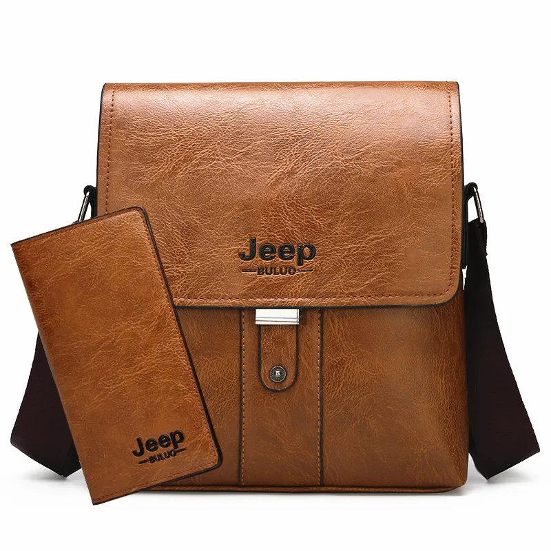 1508-8068-khaki Мужской комплект сумка на плечо jeep buluo, цвет хаки, портфель и кошелек из искусственной кожи, деловая сумка для документов, брендовая сумка, все сезоны - Цвет: 1508-8068-khaki