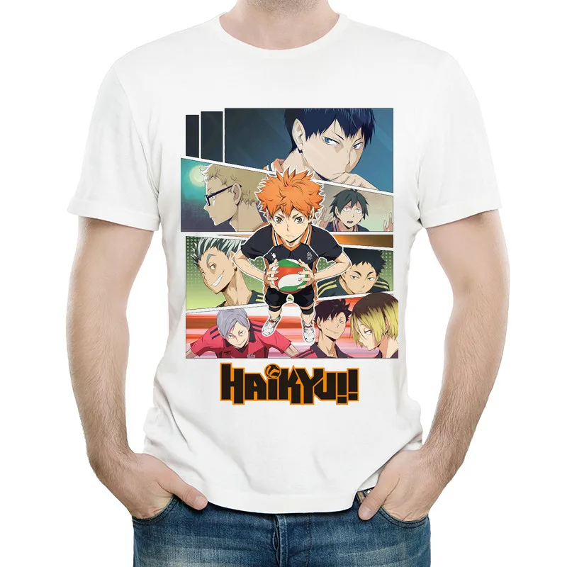 Haikyuu футболка белого цвета Мужская мода с коротким рукавом аниме Shoyo Hinata Топы