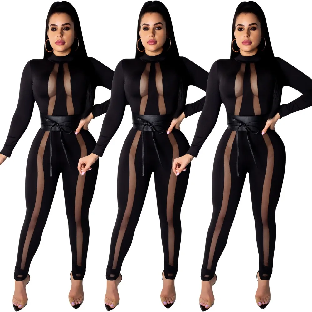 

Explosive mesh gauze PU belt sexy tights