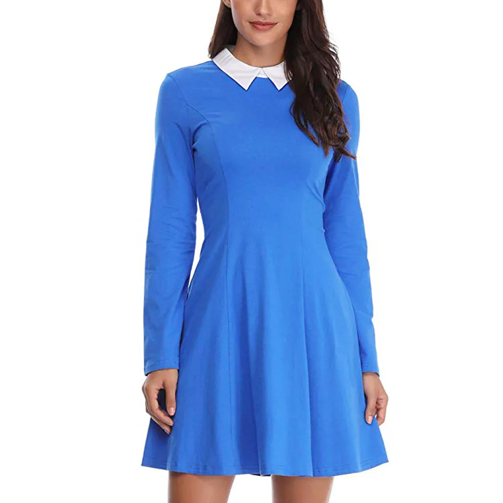 Vetement femme 2019 женское модное Повседневное платье с длинными рукавами и круглым