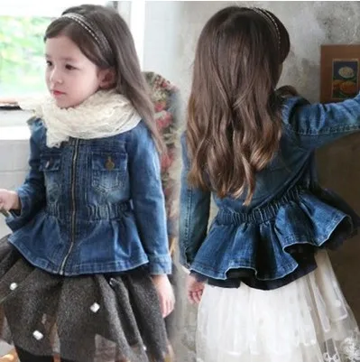 Europestyle 2018 Spring Fall Children Clothing Outerwear Girls Casual Denim Jacket Female Kids Pleated Ruffles Coat Clothes G105 | Детская