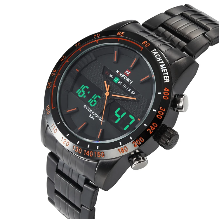 black orange NAVIFORCE мужские часы лучший бренд класса люкс повседневные кварцевые часы мужские водонепроницаемые военные мужские часы из нержавеющей стали Relogio Masculino - Цвет: black orange