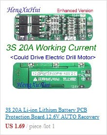 3S 20A литий-ионный аккумулятор Щит защиты печатной платы BMS может приводить дрель(стандартная версия