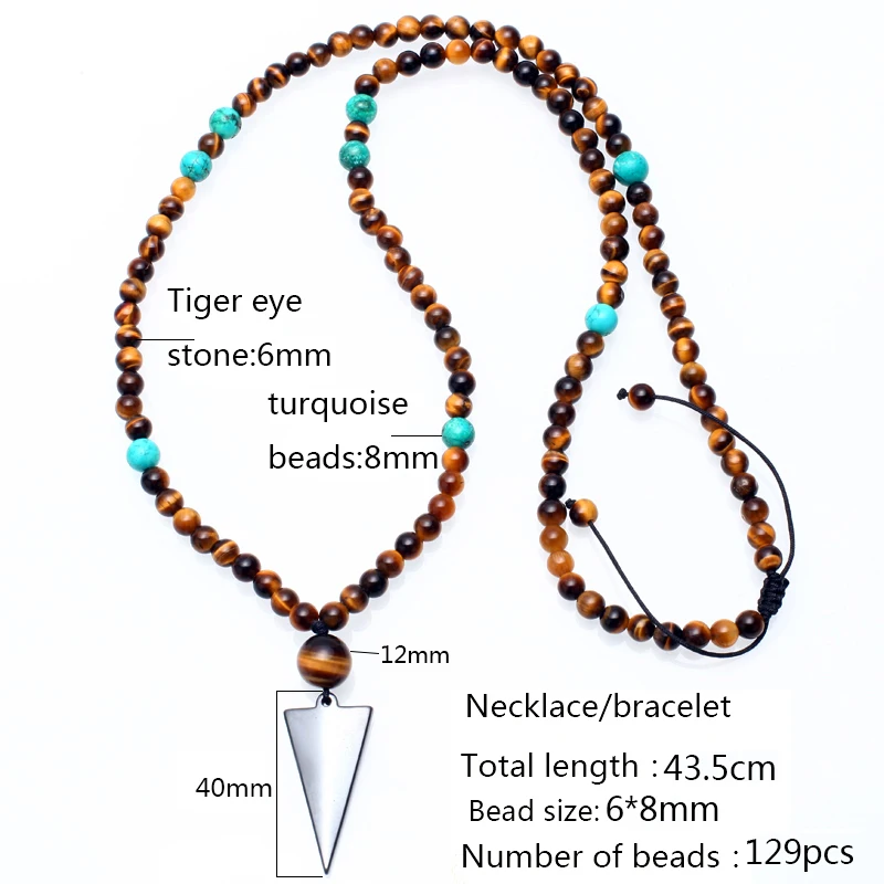 Модное Длинное Ожерелье для мужчин 6 мм натуральный камень Бусины с треугольники