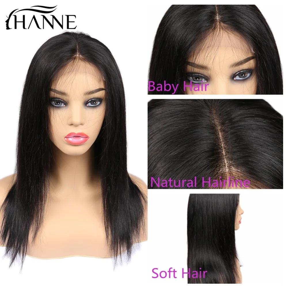 Волосы hanne 4*4, парики из натуральных волос, средняя часть, прямые волосы Remy, без клея, бразильский парик с детскими волосами для черных женщин