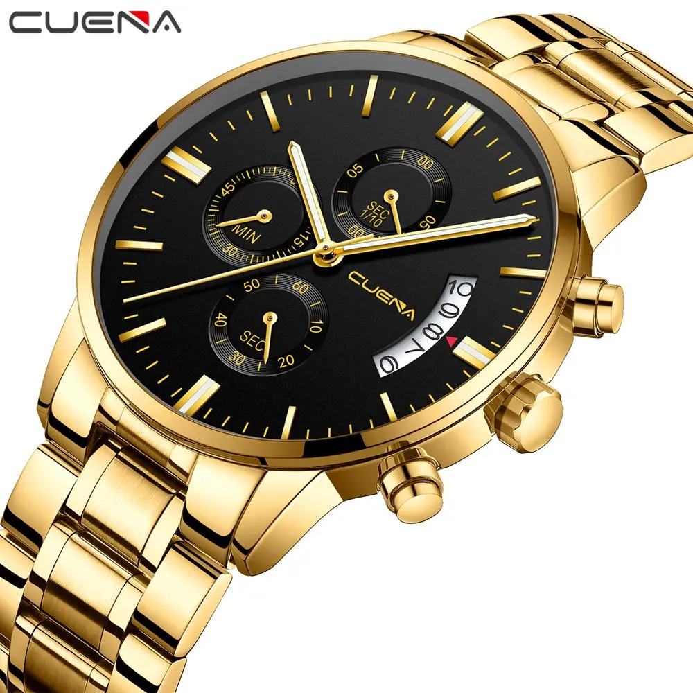 CUENA модные часы с хронографом из стали мужские отображением даты светящиеся