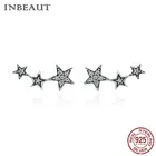 INBEAUT, модные корейские серьги для женщин, 100% подлинное серебро 925 пробы, 3 звезды, белый и черный циркон, серьги-гвоздики для девочек-подростков