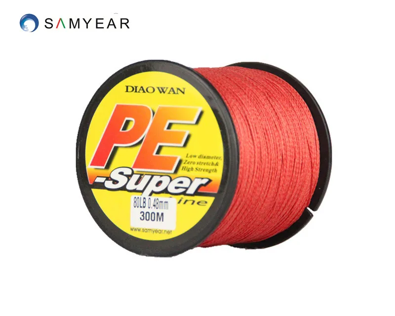 red Промо-акция! 4 нити 300 м 10-100LB PE плетеная леска супер сильная многоволоконная леска много цвета на выбор-DIAOWAN - Цвет: red