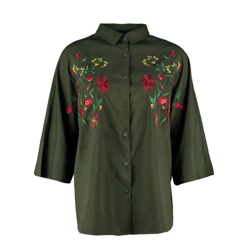 Fashion casual solid color simple flower embroidery shirt camiseta women blusa feminina blouse B174 |
