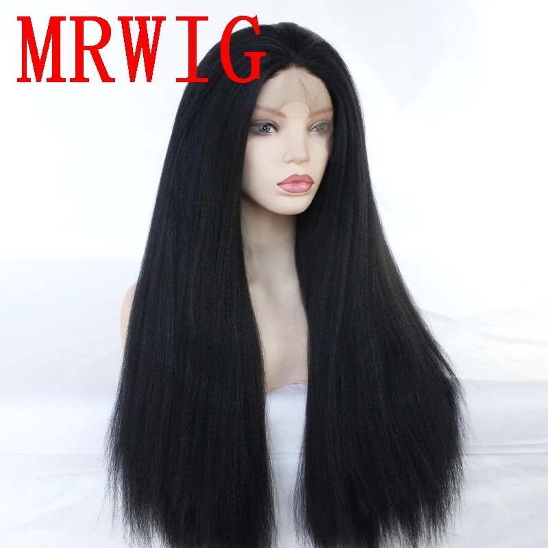 MRWIG 26in 180%Density Kinky Straight Synthetic Front Lace Wig Free Part Black/Brown/Blonde | Шиньоны и парики