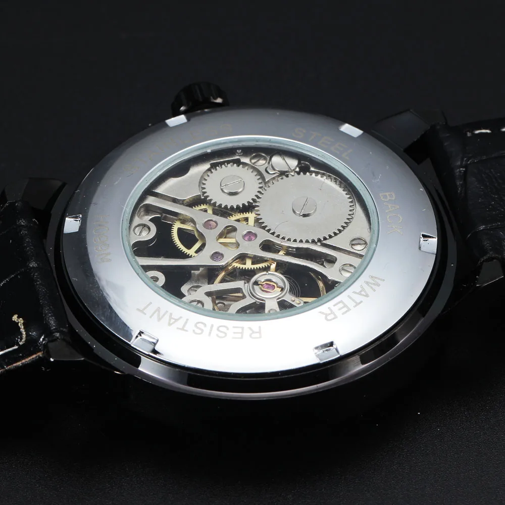 Топ FORSINING 3D логотип дизайн полые гравировка черный Чехол Кожа Рим Скелет