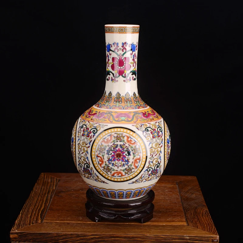 Jingdezhen Vintage Vase Enamel Colorful Ceramic Flower Vases Plant Hold / Living Room Cabinet Classical Decor Crafts Collection | Дом и сад