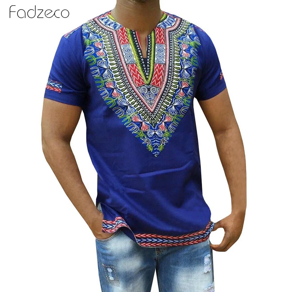 Fadzeco 2019 African Shirt For Men Print V Neck Tribal Short Sleeve Slit T-Shirt Big Size Dashiki Male Tops Clothes | Тематическая