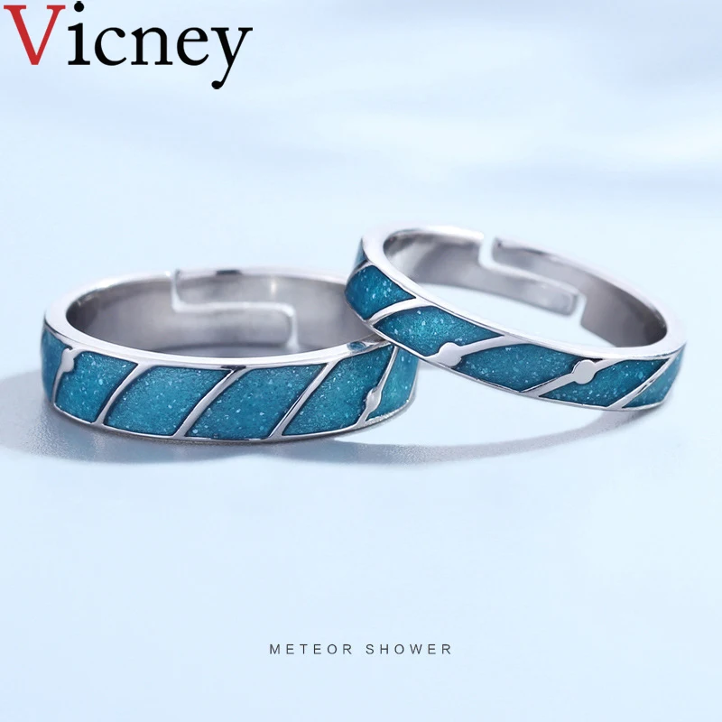 Vicney 925 пробы Серебряный Метеор кольца для душевой оригинальный голубой эмалью