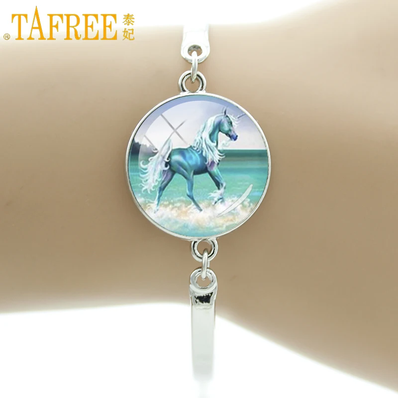 TAFREE бренд Единорог Искусство браслет стеклянный купол любовь лошадь шармы