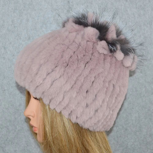 color 3 Горячая Распродажа Настоящий мех кролика Skullies Beanies шапки женские зимние теплые ручной работы вязаная шапка из меха кролика рекс шапки для девочек натуральный мех - Цвет: color 3