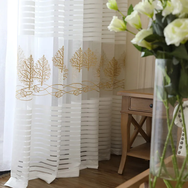 Белая Тюлевая занавеска s для гостиной спальни с золотыми листьями современные