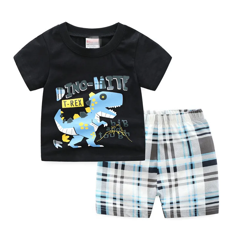 Jumping Summer Style Pyjamas Children's Clothing Sets Short-Sleeve Striped T-shirt+ Pants Baby Kids 100% Cotton suits |