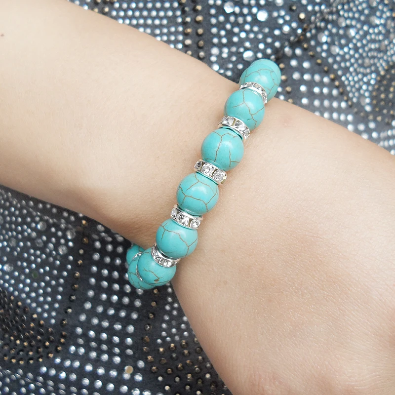 Новинка 2020 года! Браслет из круглого натурального камня с серебряным покрытием в