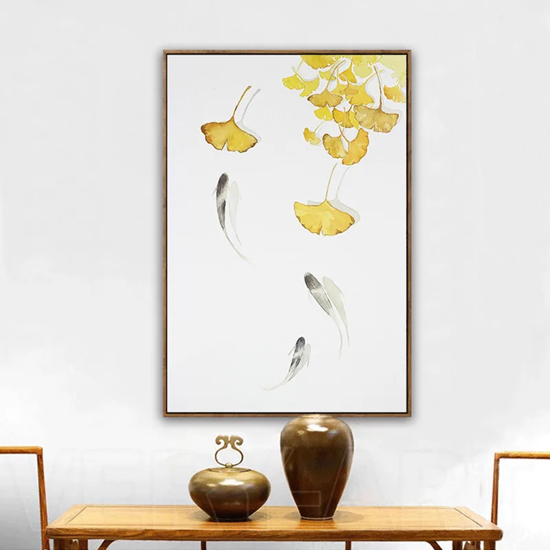 Современные китайские Стильные Золотые листья гинкго для гостиной прихожей