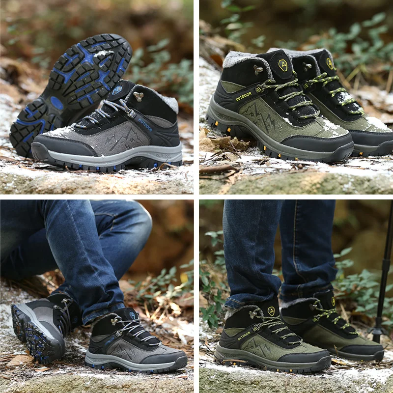 Мужские зимние кроссовки gomвозле плюшевые ботинки походная обувь для активного