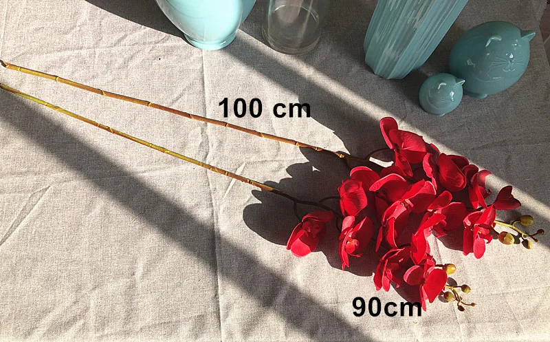1 Stem Orchids Большой размер 100 см красный фаленопсис орхидеи Шелковый настоящий сенсорный цветок декоративный свадебный цветок Цветочная вечеринка - Цвет: 1 Stem Orchids