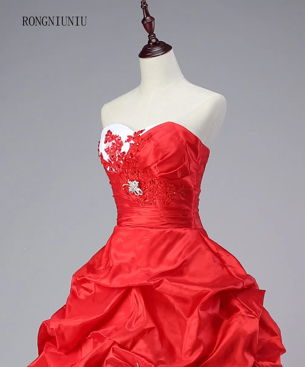 2017 Свадебные платья белого и красного цвета с милым кортом а-силуэта из тафты