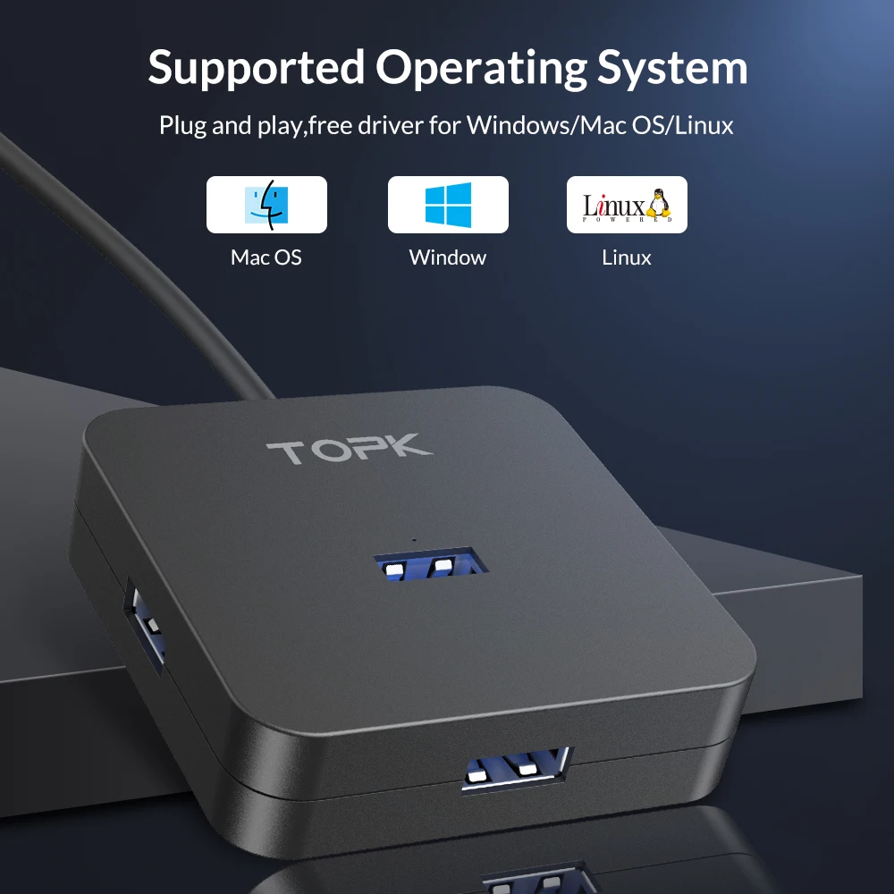 TOPK USB 3 0 концентратор 4 Порты и разъёмы Мульти высокоскоростной разветвитель 200