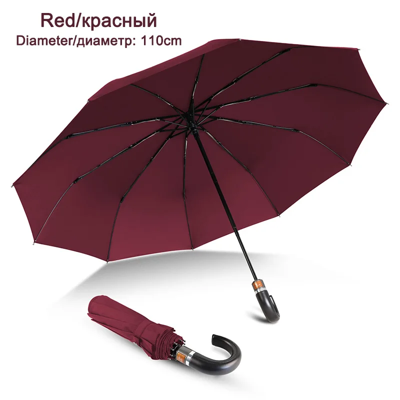 Британский Зонт с кожаной ручкой для дождя, Женский Бизнес 3 складной большой зонт для мужчин, автоматический Сильный ветрозащитный мужской зонт - Цвет: Red