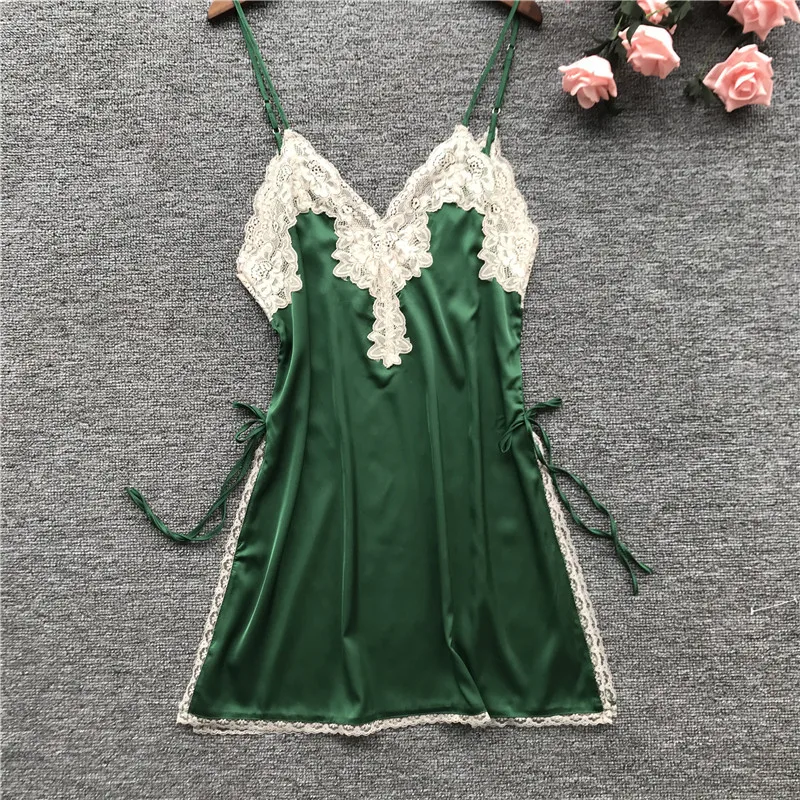 Женское шелковое атласное платье Daeyard ночная рубашка с кружевной отделкой и