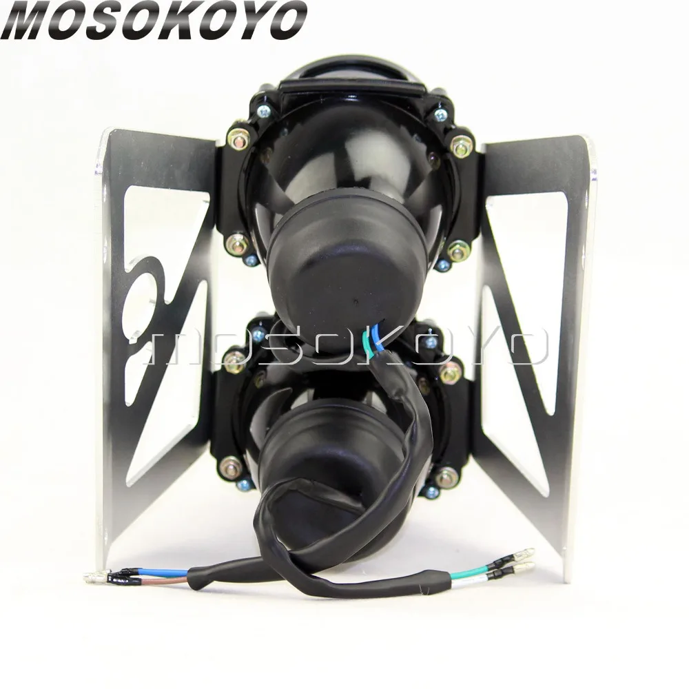 Уличный мотоцикл на заказ двойная фара 2x55 w H3 проектор свет с серебряным кронштейном держатель для Yamaha Suzuki KTM Duke