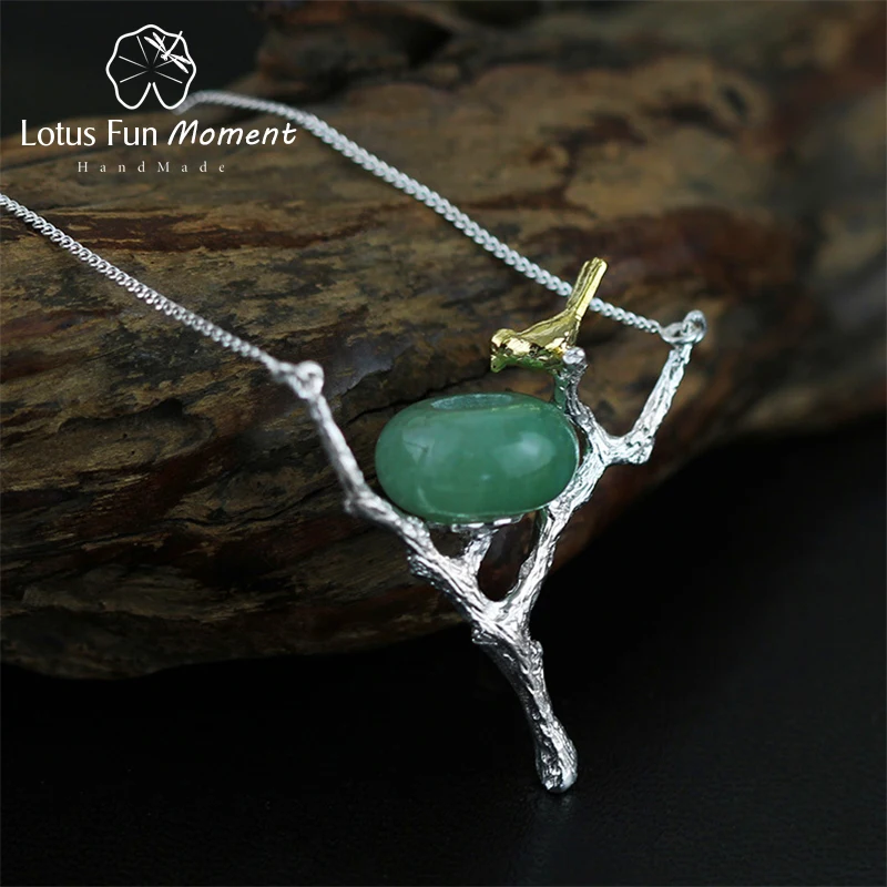 Lotus Fun Moment реального 925 пробы серебро Натуральный камень ручной работы Модные украшения Retray птица Цепочки и ожерелья с подвеской для Для женщин