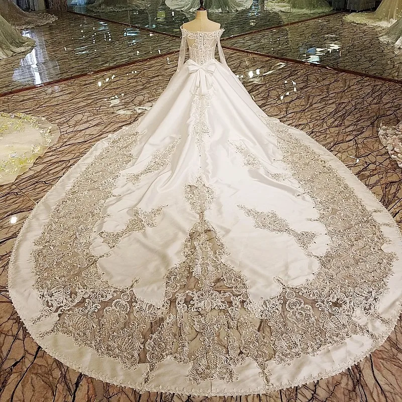 Ivory Роскошное Свадебное платье для невесты, бальное платье с бисером и длинными рукавами, кружевные свадебные платья, реальные фотографии - Цвет: Ivory