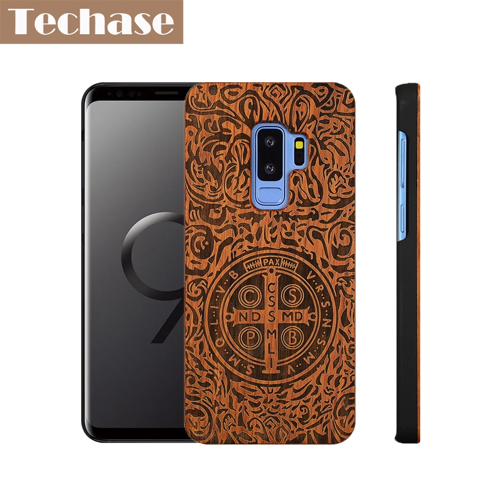 Techase PC Wooden Phone Case For Samsung Galaxy S9 Plus Cases S8 S7 Edge S6 Real Wood Anti-Knock Protective Hard Cover | Мобильные