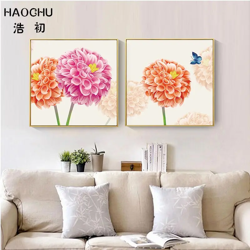 HAOCHU Chinese hydrangea flower still life canvas painting wall art decoration poster picture home decor | Дом и сад