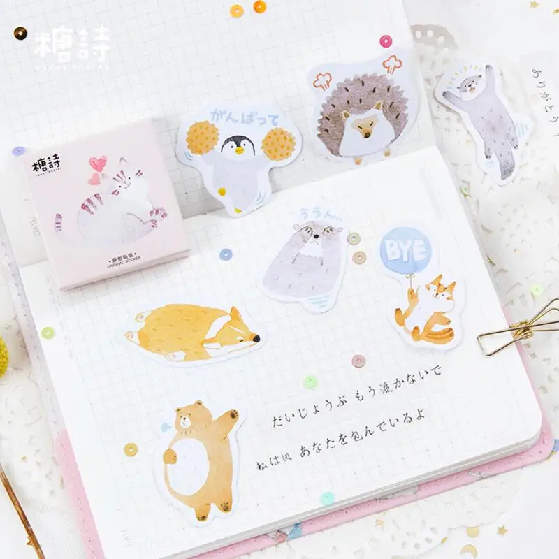 45Pcs/box Cute Animal Cat Rabbit DIY Scrapbooking Diary Sticker Planner Decorations Album Stick Label School Stationery | Канцтовары для