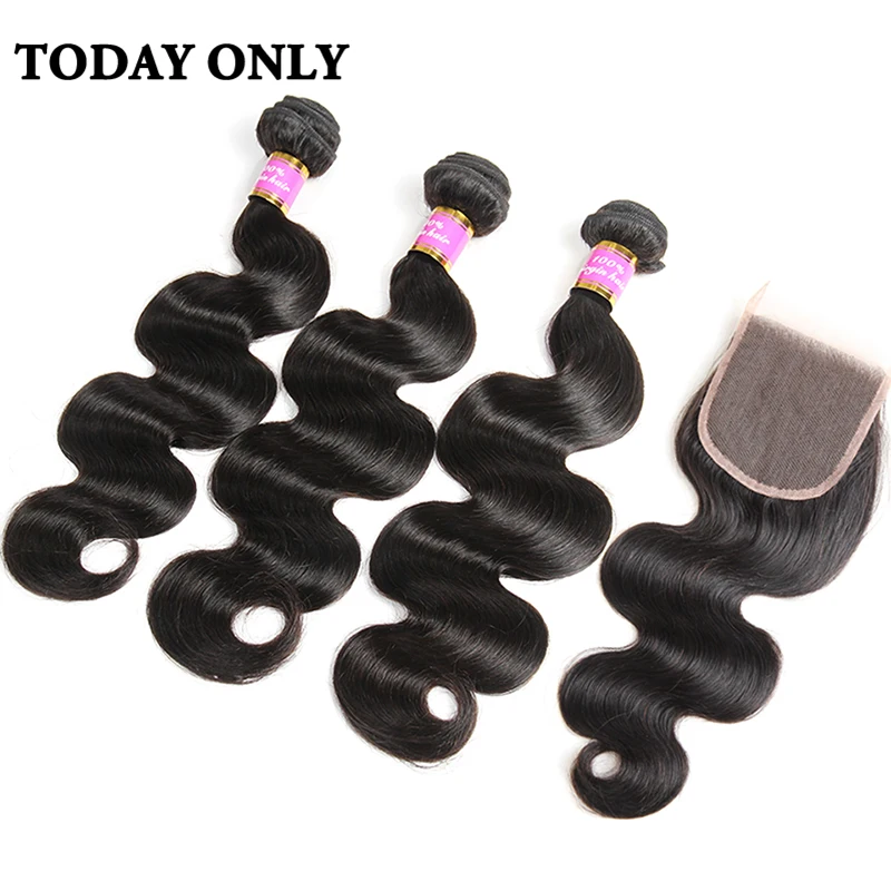 Сегодня только Бразильский объемная волна пучки 4x4 закрытия шнурка с ребенком