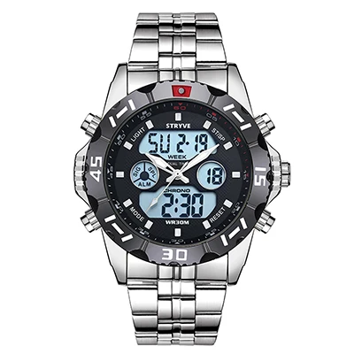black Stryve 8011 Relojes брендовые водонепроницаемые военные спортивные часы мужские Цифровые кварцевые часы из нержавеющей стали с двойным дисплеем montre homme - Цвет: black